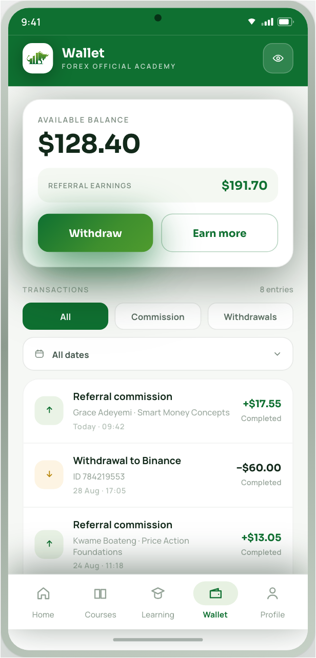 Wallet screen
